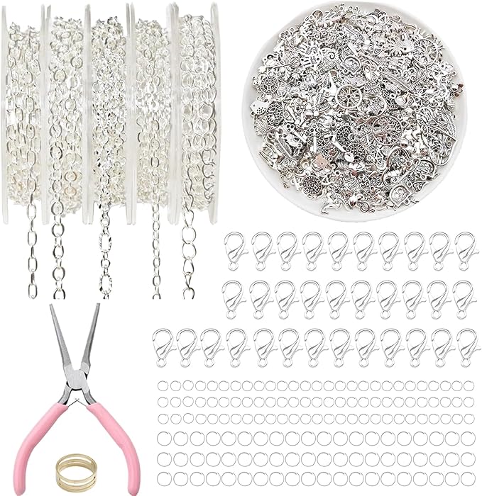 XKCWXY Necklace Chain for Jewelry Making, 16.4 ft 5 Rolls Silver Plated Chains by XKCWXY