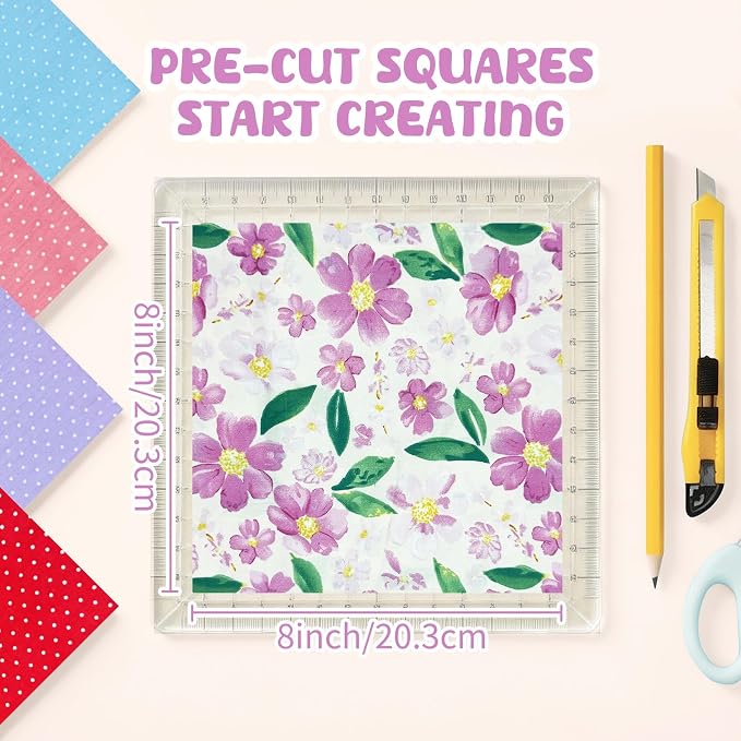 Aubliss 50pcs 100% Cotton Fabric Bundle 8" x 8" PreCut Fat Squares Sheets - Image 2
