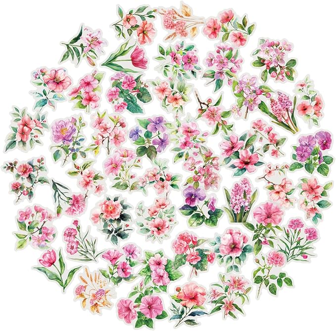 50pcs Pink Flower Stickers for Scrapbooking by YOKSAS