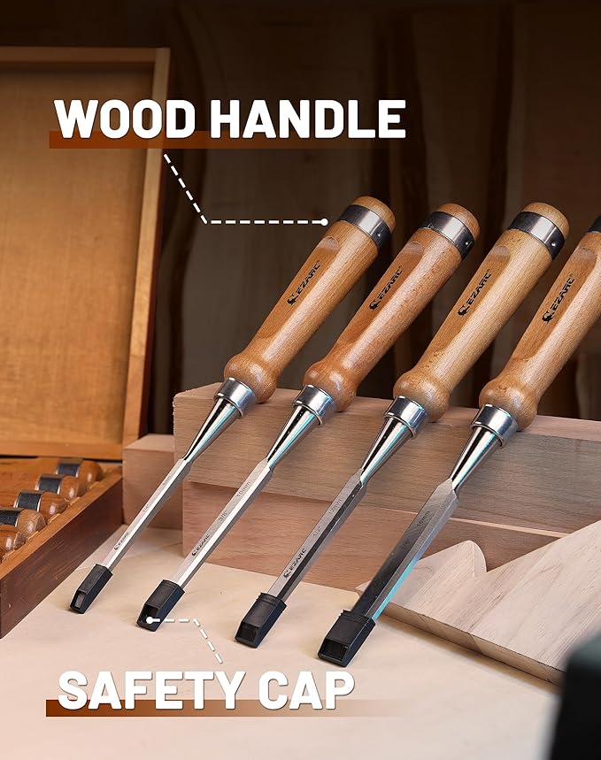 EZARC 6 Pieces Wood Chisel Tool Sets Woodworking Carving Chisel Kit with Premium Wooden Case for Carpenter Craftsman