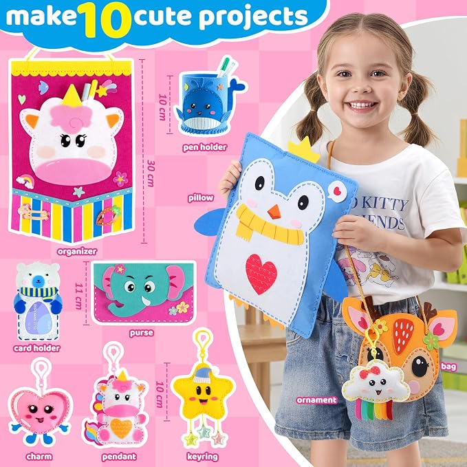 Funtopia Felt Sewing Crafts for Kids Ages 4-12, 10 Easy DIY Projects Kids - Image 2