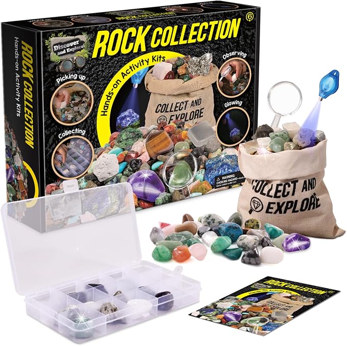 EDUMAN Rock Collection for Kids, 12 Specimens Box + 700g Real Crystals & by Eduman
