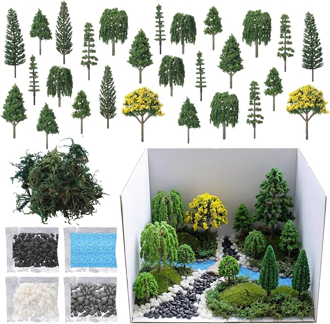 MiniInflat 34 Pcs Diorama Supplies Kit Artificial Model Trees Rainforest by MiniInflat