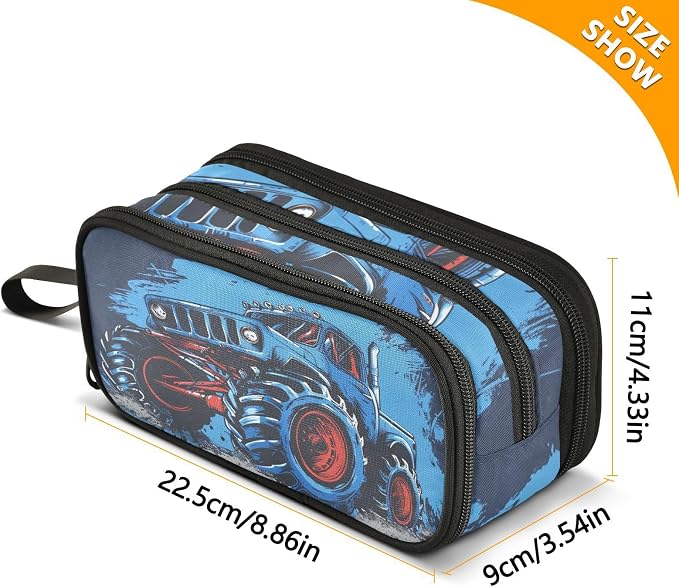 Truck Blue Pencil Case Box Boys Girls Large Pencil Pouch - Image 4