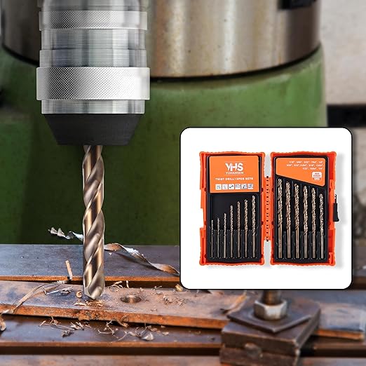 13Pcs Cobalt Drill Bit Set (1/16"-1/4"), M35 High Speed Steel, Twist Jobber Length for Hardened Metal, Stainless Steel, Cast Iron, Wood, and Plastics, with Index Storage Box