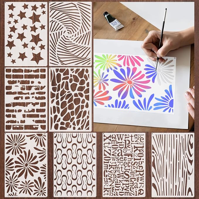 Yazhiji 8PCS Large Stencils for Geometric Painting, Reusable Geometric Painting by Yazhiji