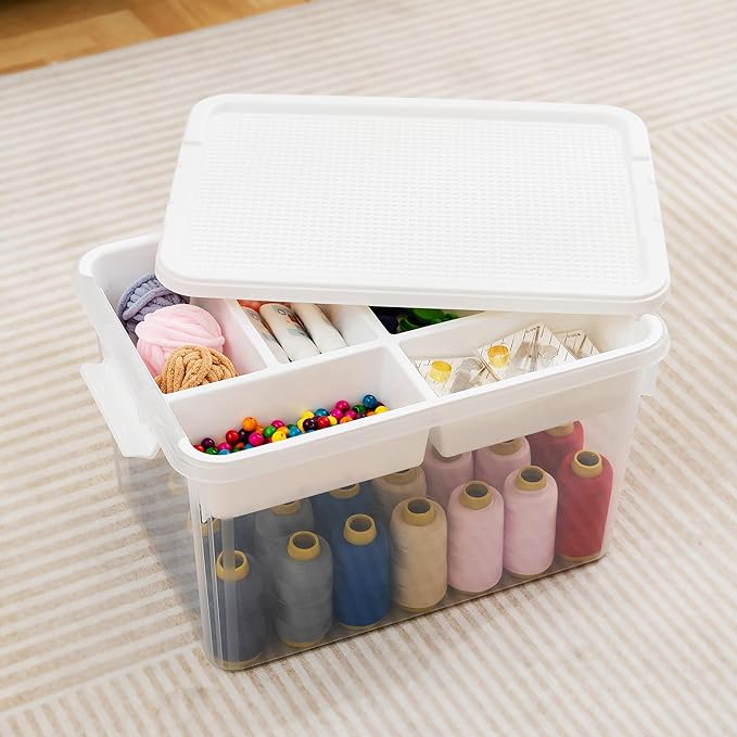 Citylife 32QT Plastic Craft Storage Box Buildable Lid Removable Tray | Craft - Image 2