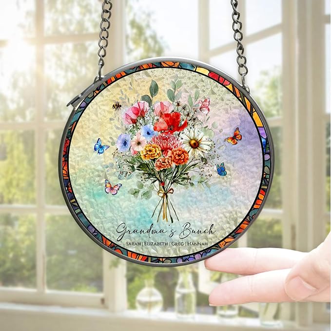 Custom Family Birth Flowers Glass Sun Catcher, Custom Mom's Grandma's Garden - Image 5