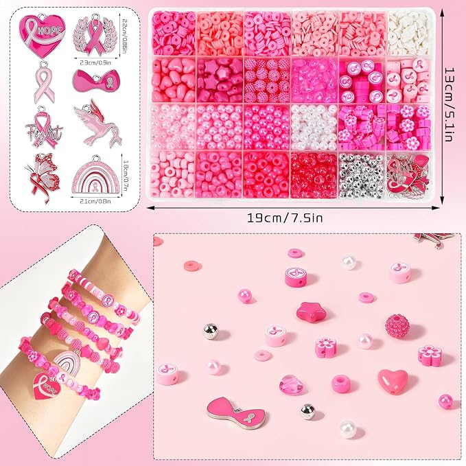 UPINS 2100Pcs Breast Cancer Awareness Beads Kit - Image 3