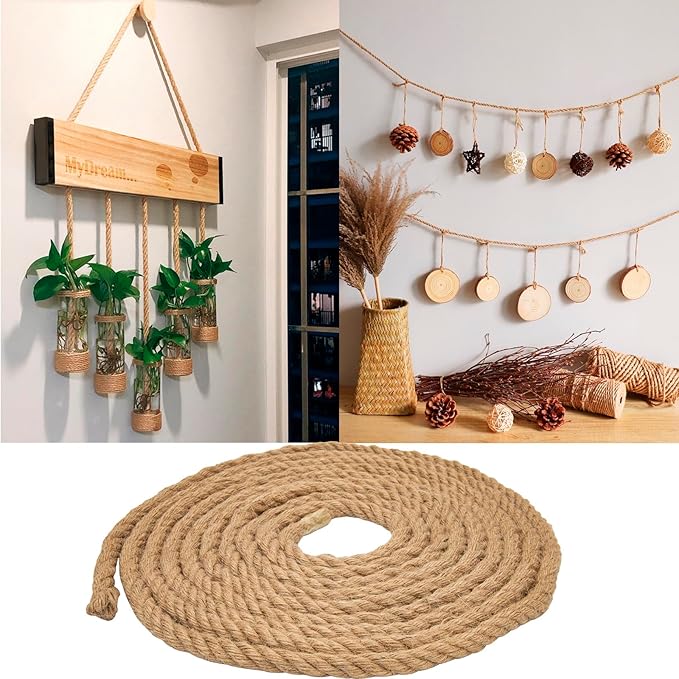 Natural Hemp Rope (1/2 in x 100 ft) Twisted Manila Ropes Jute Ropes Sisal Rope for Cat Scratching Post, Camping, Crafts, Tug of War, Railings Decorate, Hanging, Hammock, DIY Projects