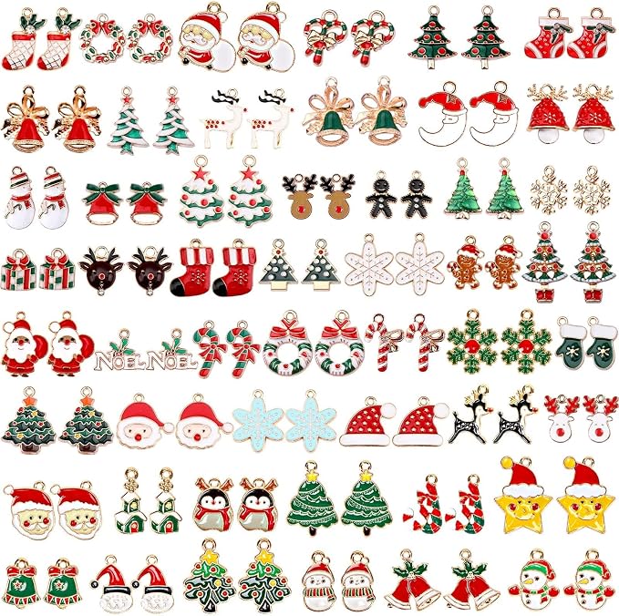 SANNIX 110Pcs 55 Pairs Christmas Charms Gold Enamel Jewelry Pendants by SANNIX