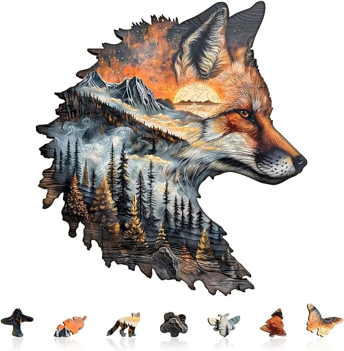 Sunset Fox Puzzles Adults Gifts Wooden 200 Pieces 13.4 * 13.4in by Jollitot