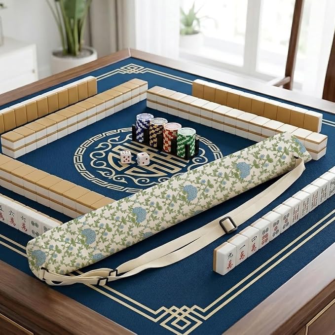 Blue Hydrangea Block Print Mahjong Mat Bag - Image 6