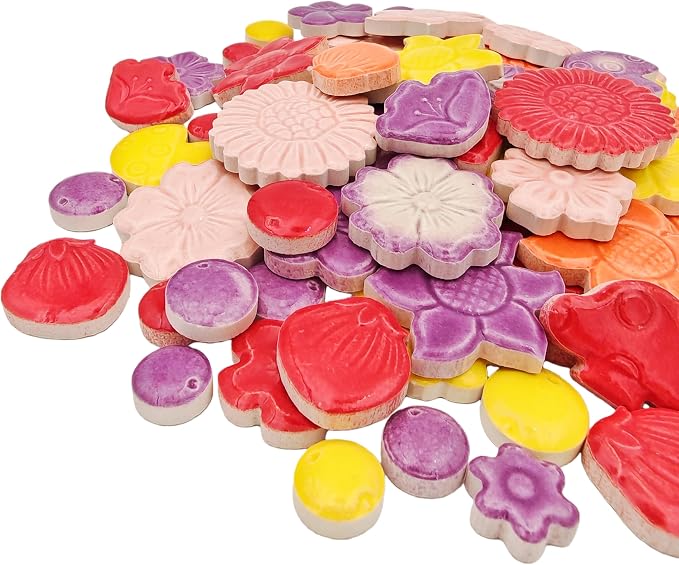 500g/1.1lb Ceramic Mosaic Tiles Mixed Shapes of Flowers, Mushrooms - Image 2