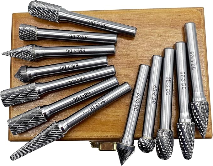 Tungsten Carbide Burr Set - 1/4" Shank 12PCS, 12 Head Types K20 Industrial Metalworking for Steel, Wood, Weld - Deburring, Finishing, Carving (Workshop/Adult Use) by LU&MN