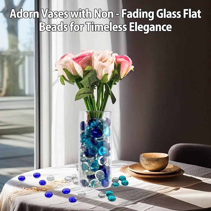 1LB Mixed Blue Glass Marbles, Transparent and Smooth Flat Glass Beads - Image 2