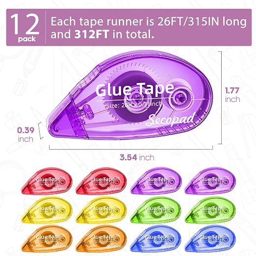Secopad 12 Pack Scrapbook Tape, Double Sided Tape Roller - Image 2