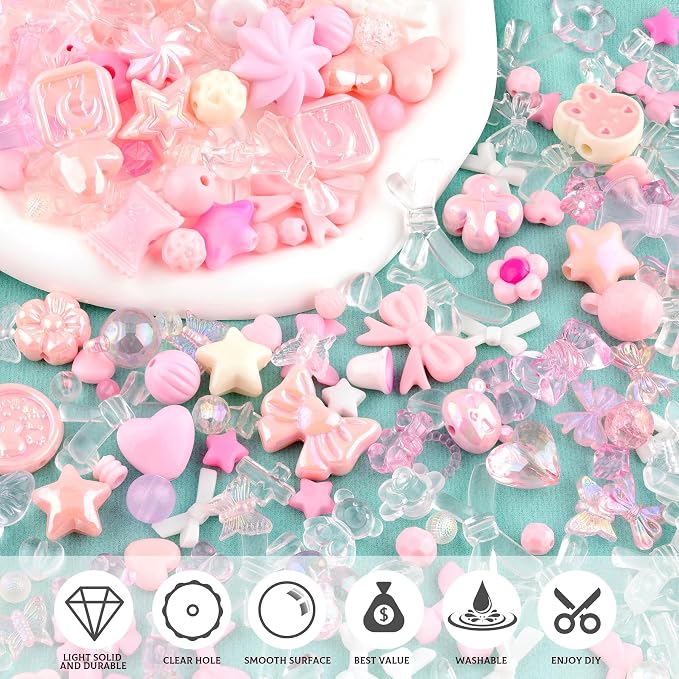 200-260PCS TINKRSTUFF Assorted Pink Acrylic Beads - Image 4