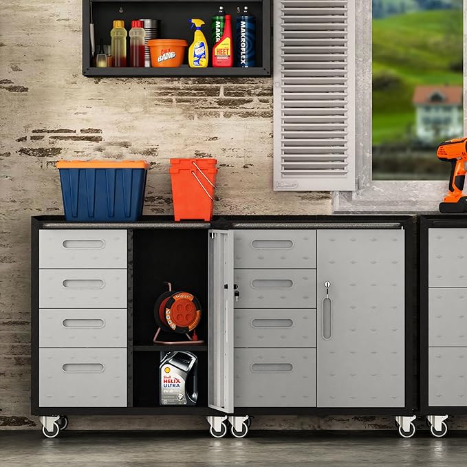 Metal Mobile Tool Storage Cabinet with Wheels,Heavy Duty Rolling Tool Cabinets for Garage,Metal Storage Cabinets with 4 Drawer and 1 Locking Doors,Assembly Required