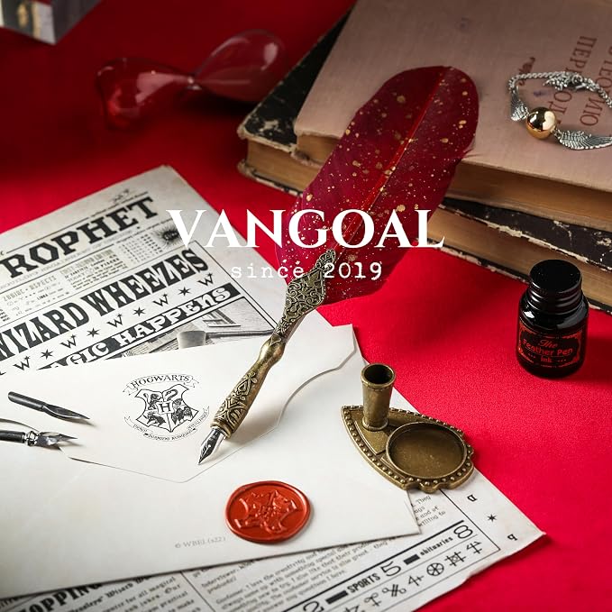 VANGOAL Vintage Carving Feather Pen Set, Glittering Quill Pen Set Antique - Image 3