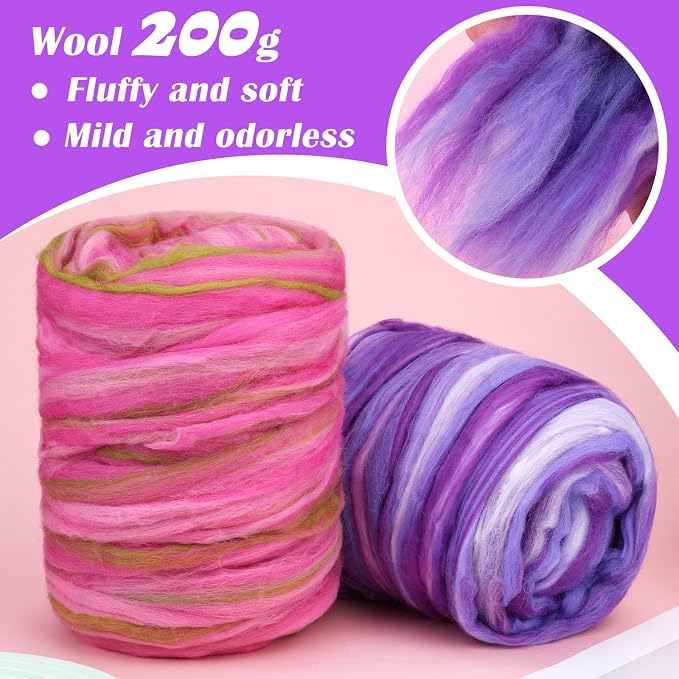 Wool Roving 7.02oz Colored Natural Needle Felting Wool Bulk - Image 3