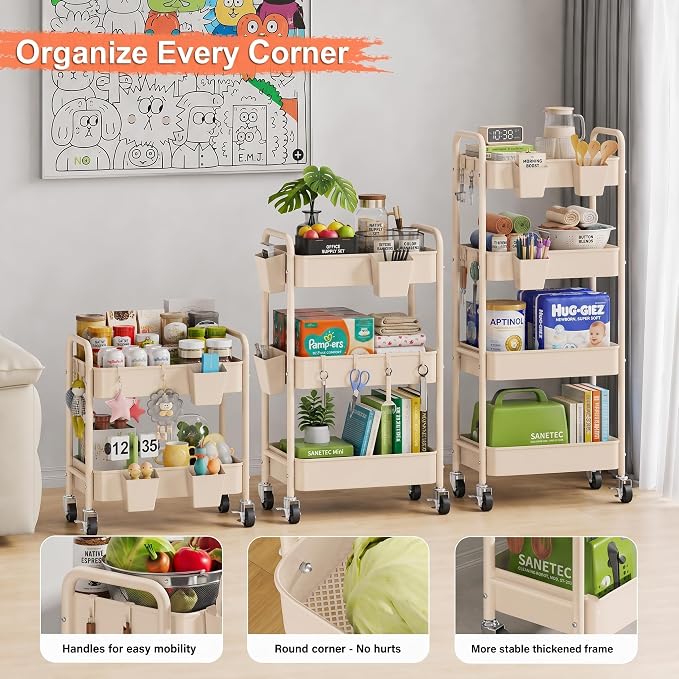 2 Tier Small Rolling Cart Metal - Image 8