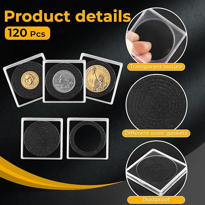 120 Pcs Adjustable Acrylic Coin Holder, Coin Collection Cases - Image 3
