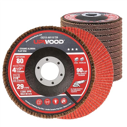 10 Pack Ceramic Flap Discs 4-1/2" x 7/8" Arbor for Angle Grinder, 80 Grit Type 29