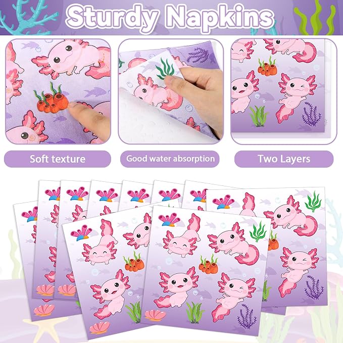 100 Pcs Axolotl Birthday Party Supplies Pink Axolotl Disposable Paper Plates - Image 4