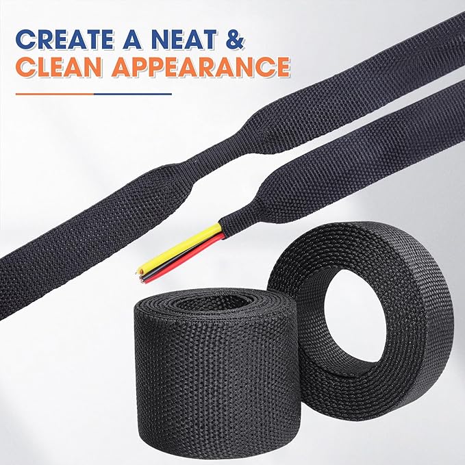 2:1 Heat shrinkable Braided Sleeving Fabric Wire Loom High Temp Heat Shrink Wiring Harness Abrasion Protector Cable Sleeve(3/8"-15ft)
