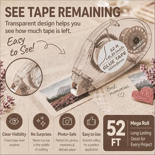 MARCADORUS Double Sided Tape Roller, 8 Pack, Extra-Long 52 Ft Each | 52 Ft x - Image 3