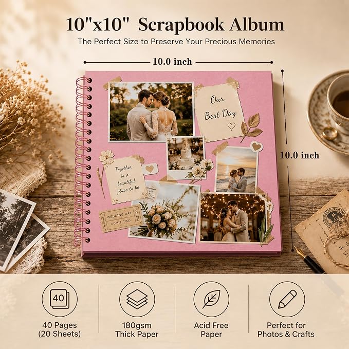 DIY Scrapbook Album 10x10 Inch 40 Pages, Hardcover Kraft Paper | Photo Book - Image 2