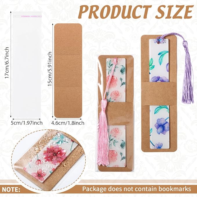 Honoson 100 Set Bookmark Holders Gift Set Kraft Paper Bookmark Sleeves - Image 2