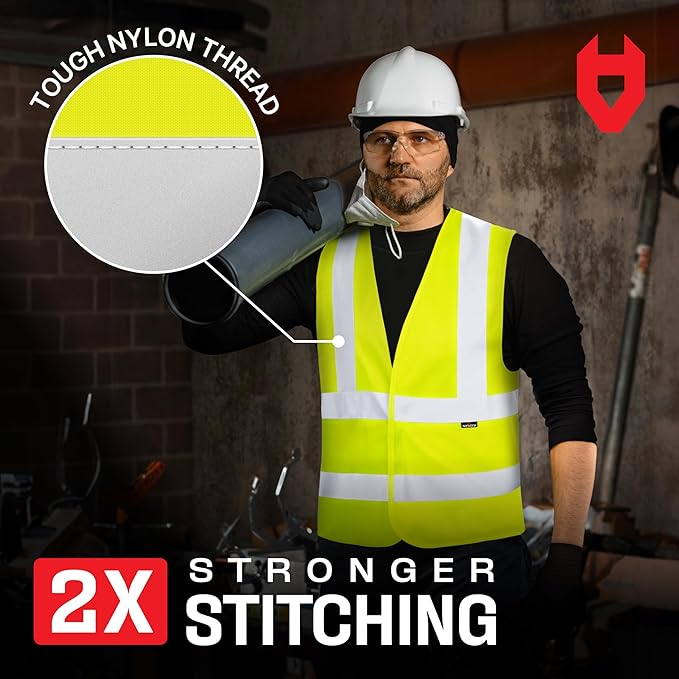 NoCry 360° Reflective Hi Vis Vest for Men and Women with Reinforced Stitching — ANSI/ISEA Yellow High Visibility Clothing for Work with Strong Hook & Loop Closure