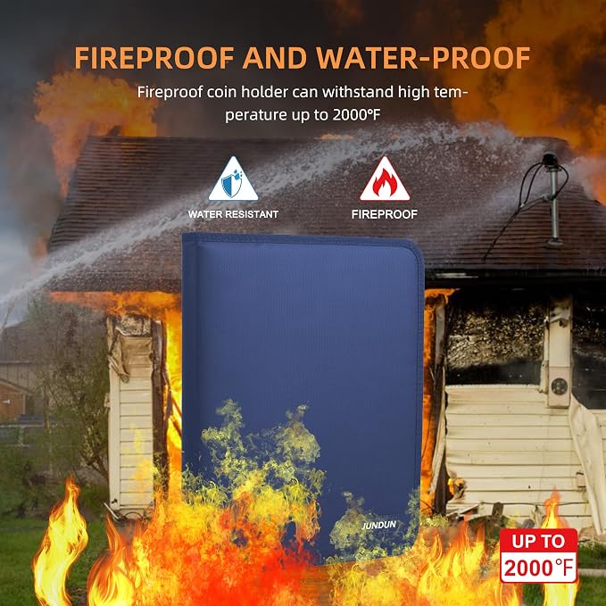 Coin Collection Book Holder for Collectors 2000℉ Fireproof | 300 Pockets Coins - Image 2