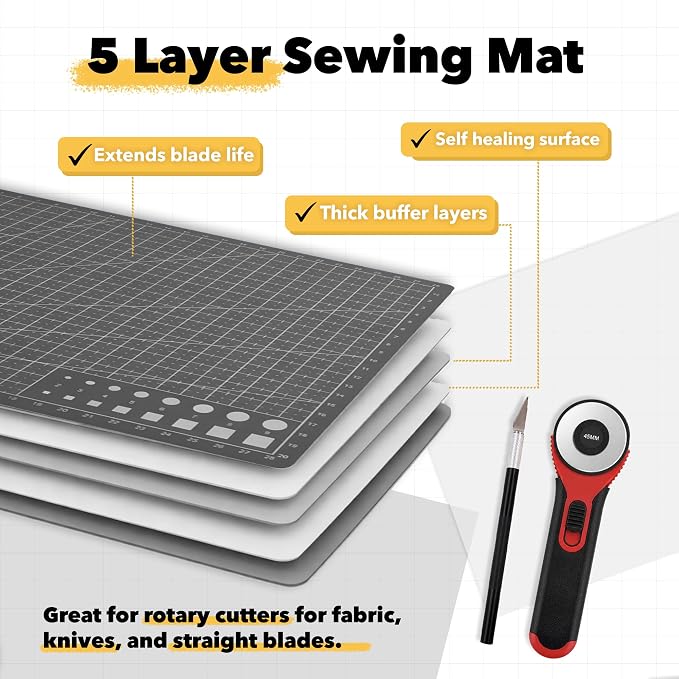 Mandala Crafts Self-Healing Cutting Mat Set – 12" x 18" A3 Black Gray - Image 4