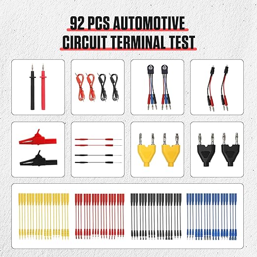 Electrical Multimeter Test Lead Set - BELEY 92PCS Automotive Circuit Terminal Test Leads Diagnostic Wiring Tool Kit with Alligator Clips and SRS Connector for Car Diagnostics, Testing and Repair