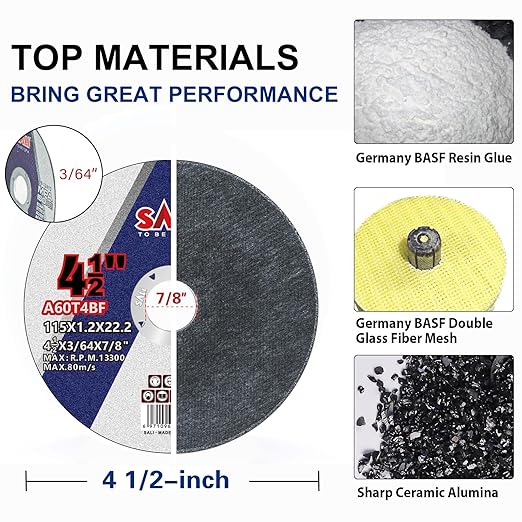 SALI 50 Pack Cut Off Wheel 4 1/2 Inch Cutting Wheels 4-1/2" x 3/64" x 7/8" for Metal & Stainless Steel, Angle Grinder Cutting Wheel,Cutting Discs with Aggressive Cutting