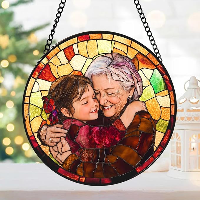 Personalized Grandma Stained Glass Sun Catcher, Custom Photo Family Portrait - Image 2
