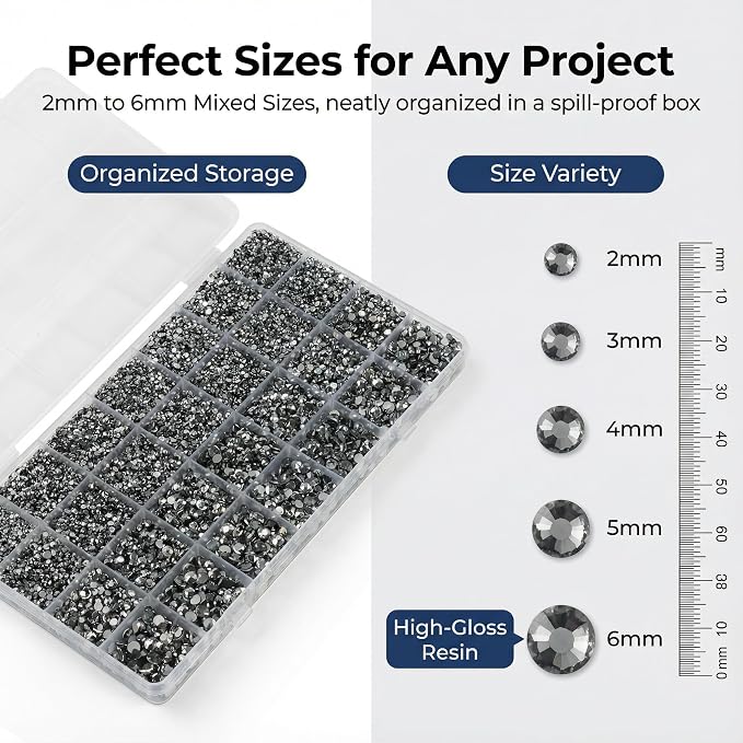 36000Pcs Grey Rhinestones for Bedazzling, Flat Back Resin Diamond Crystal - Image 3