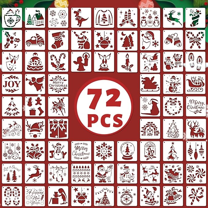 72 PCS 3x3 Inch Christmas Stencils by Yazhiji