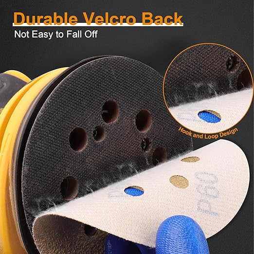 100 PCS 6 Inch Sanding Discs 120 Grit, 6 Hole Hook and Loop Round Sandpaper for Random Orbital Sander