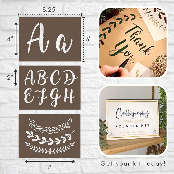 Boutique Calligraphy Stencil Template Kit | 45 Reusable Pieces | Lettering Upper - Image 6