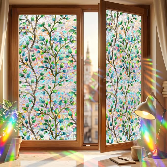 Foliage Pattern Decorative Window Film Privacy, Faux Stained Glass Window Cling - Image 8