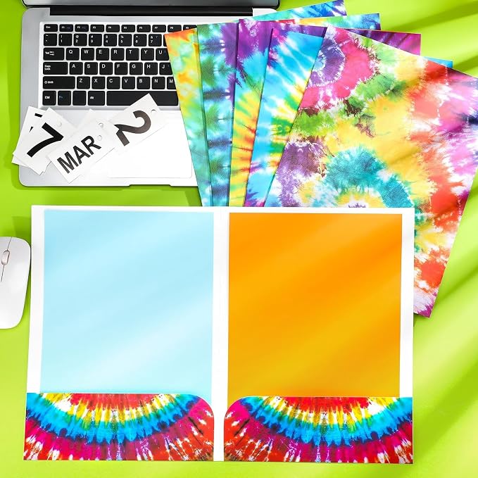 Outus 24 Pcs Tie Dye 2 Pocket Folders Letter Size Decorative File Folders Heavy - Image 3