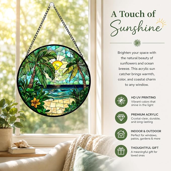 Sunset Beach Acrylic Suncatcher Faux Stained Glass Window Hanging 9.8" | - Image 6