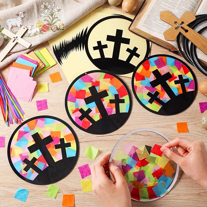 Eersida 32 Sets VBS Cross Suncatcher Craft Kit Christian Religious DIY Stained - Image 2