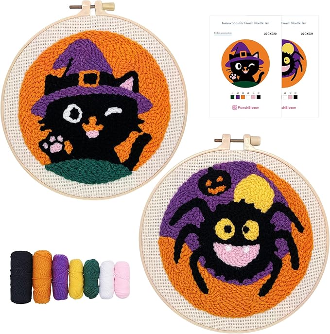 Halloween Punch Needle Kit for Adult Beginner, Easy Punch Embroidery Starter Set by PunchBloom