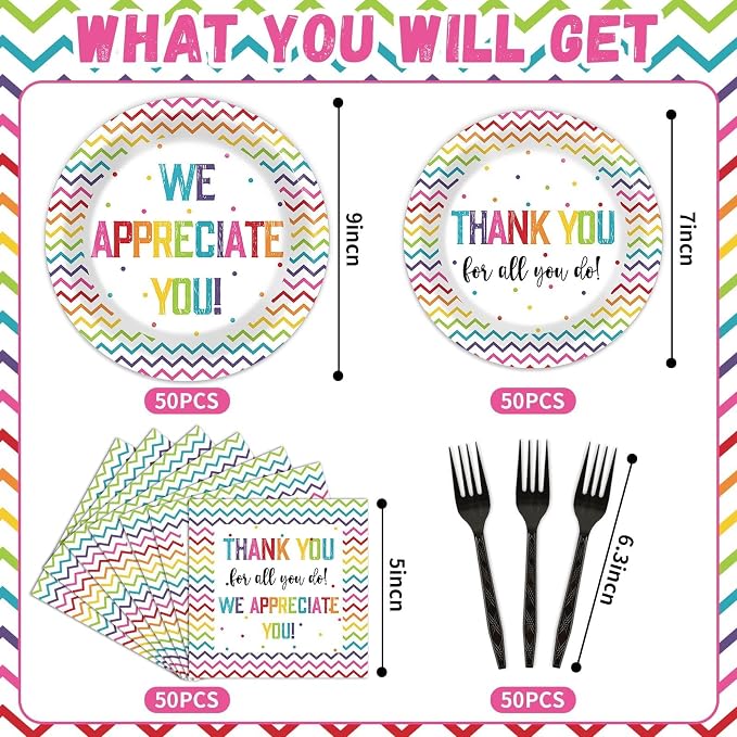 200pcs Thank You Plates Napkins We Appreciate You Party Tableware Set Teacher - Image 2