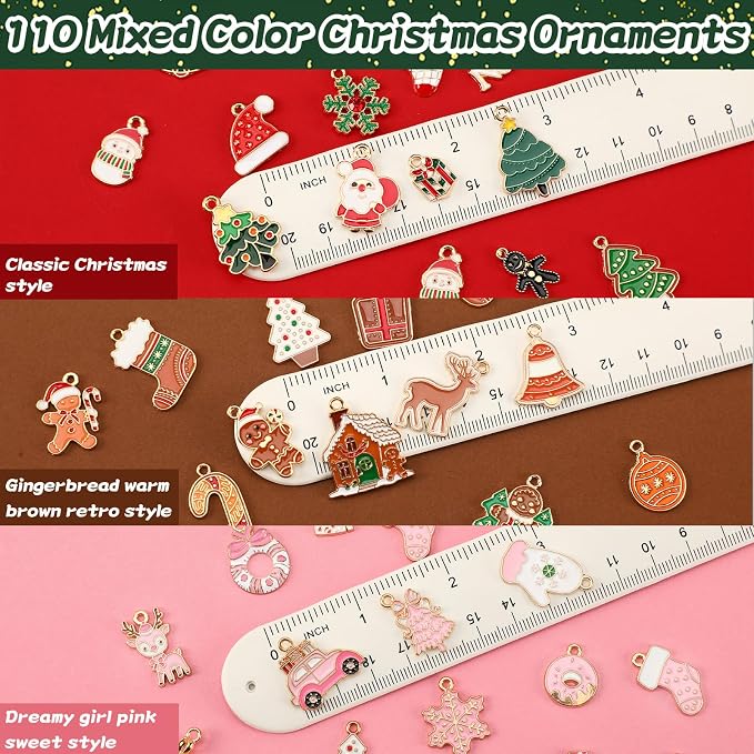 SANNIX 110Pcs/55 Pairs Christmas Charms, Holiday Enamel Charms Red Green Pink - Image 2